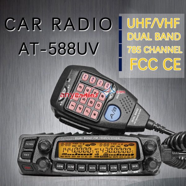 Anytone AT-588UV FCC CE Vehicle-mounted Mobile Radio AT-5888UV Dual Band Dual Display Car Walkie Talkie