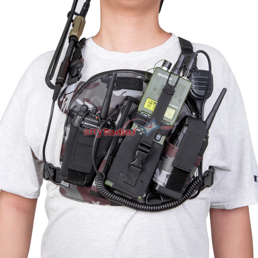 Tactical Vest Adjustable Chest Pouch Rig for Motorola Kenwood Portable Radio 