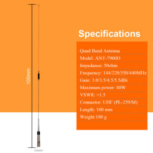 Mobile Radio Quad Band Antenna 144/220/350/440MHz