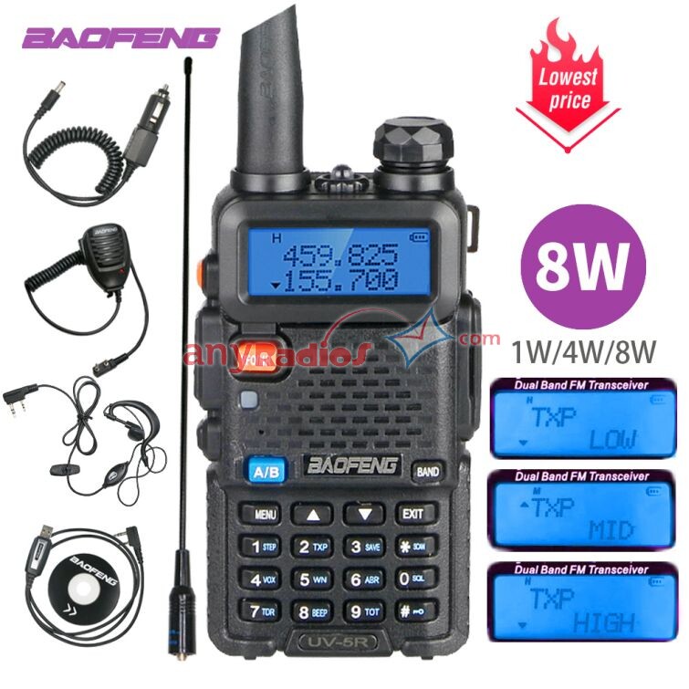 Baofeng UV-5R 8W True High Power 8/5W Powerful Walkie Talkie Long Range  16km Dual Band Two Way Radio CB Portable UV5R Hunting