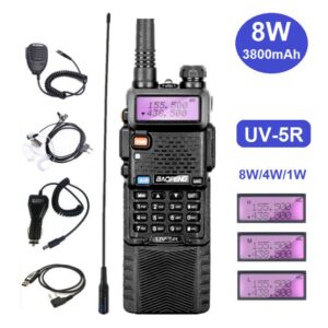 Two Way Ham Radio Stations Baofeng UV-5R with 3800mAh Extend Battery Speaker Microphone Programming Cable Security Headset Car Charger High Gain Antenna