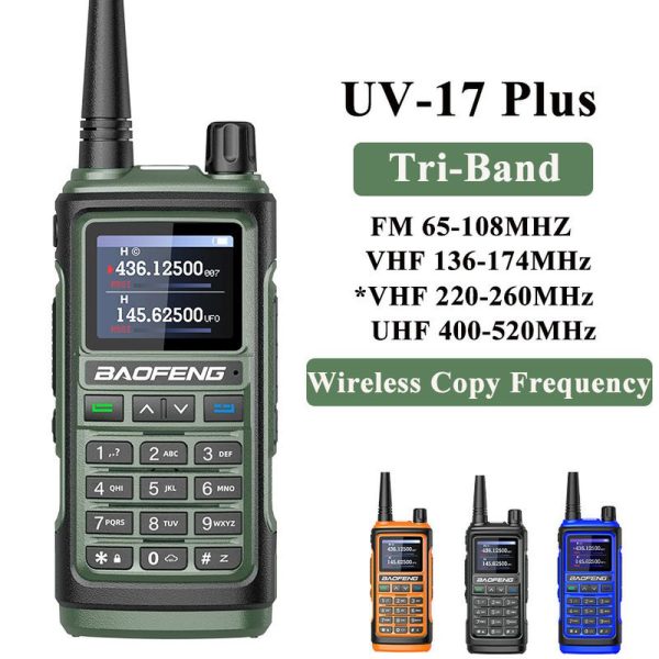 Baofeng UV-17 Plus Walkie Talkie 10W Tri-Band Wireless Copy Frequency NOAA Waterproof FM Double Led Lamp