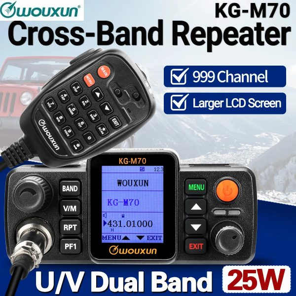 WOUXUN KG-M70 25W Mobile Radio UHF/VHF Dual Band 999CH Cross Band Repeater Mode Long Range Car Radio LCD With Microphone CB Radio