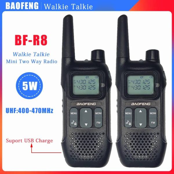2pcs/lot BAOFENG Original BF-R8 Mini Walkie Talkie U9 Upgraded Version R8 Two Way Radio UHF 400-470 MHz Portable Radios USB Fast Charging