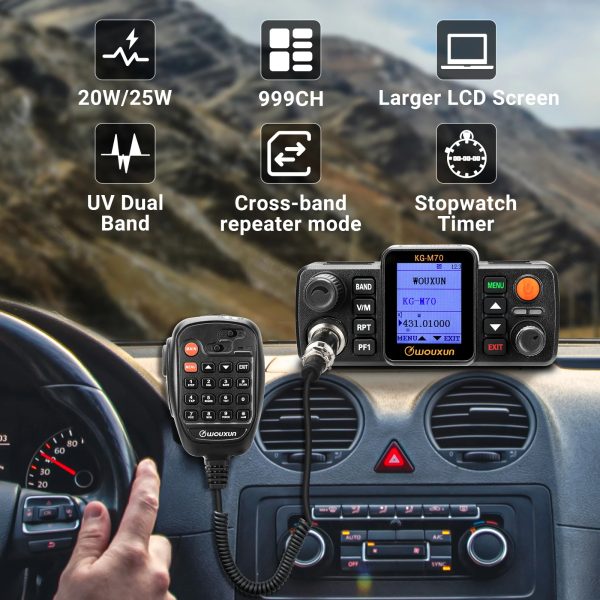 WOUXUN KG-M70 25W Mobile Radio UHF/VHF Dual Band 999CH Cross Band Repeater Mode Long Range Car Radio LCD With Microphone CB Radio - Image 3