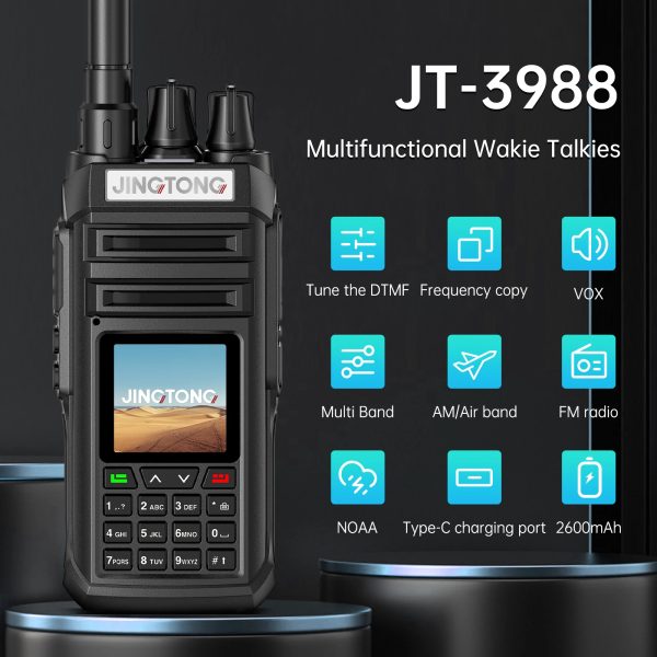 Jingtong JT-3988 Multi Band Amateur Radio 10W Air Band Radio NOAA Wireless Frequency Tyep-C Charge U/VHF DTMF Handheld FM Scrambler
