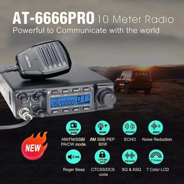 New AnyTone AT-6666pro 28-29.7MHz 80W High Power CB Radios Mobile Transceiver CW/AM/FM/USB /LSB/PA Mode 40CH Car Mobile Radio - Image 2