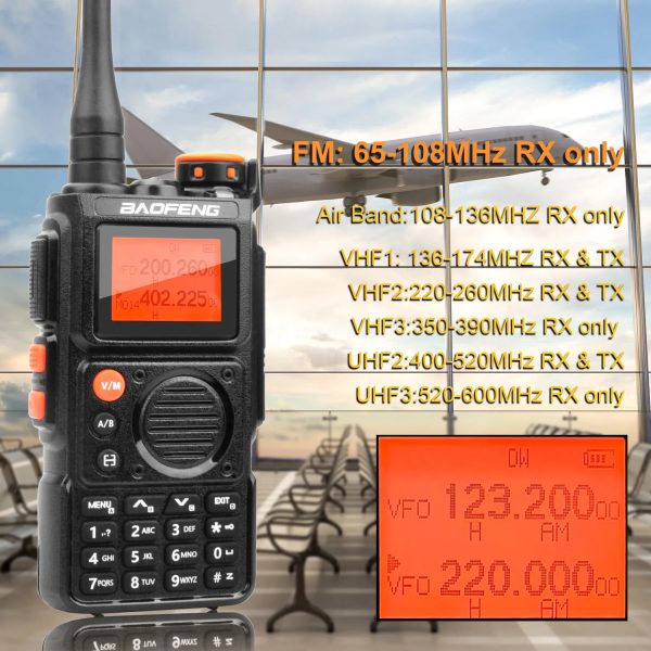 Baofeng K6 2M 70CM Air Band VHF UHF Dual Wait Multi-Band Wireless Frequency Copy Noise Cancellation 999Ch FM Amateur Ham Radio 1750Hz Tone Burst with 2600mAh USB-C Rechargeable Li-ion Battery Pack and Headset