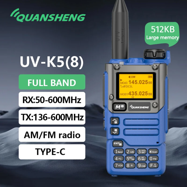 Blue Upgraded Quansheng UV-K58 Amateur Walkie Talke  512KB Large Memory Multi Bands AM FM Radio