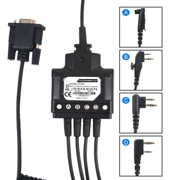 PC08 Universal Programming Cable Programming Kit 4 in 1 Multiple connectors for Hytera TC-500,TC-508 TC-610 TC-700,TC-780 PD412 PD482i HYT Analog Radios - Image 3