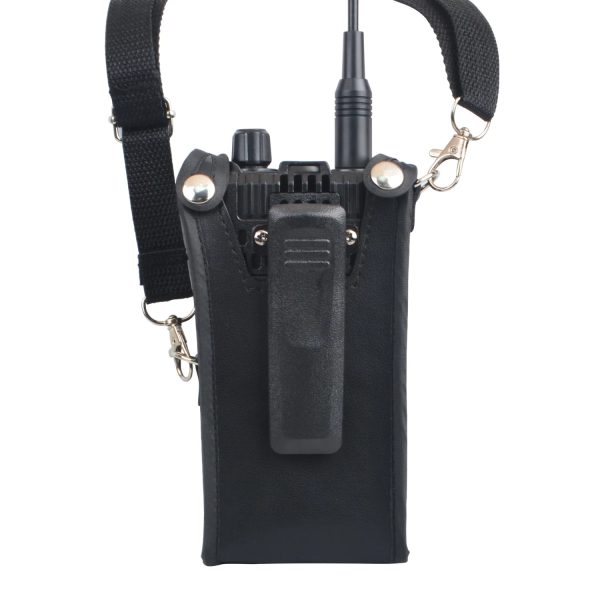 Holster Bag Carry Case Artificial Soft Leather Pouch with Adjustable Strap for Leixen UV-25D Portable Two Way Radio - Image 4