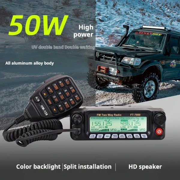 WICJIE FT-7800 Dual Band UV 50W High-power for Self Driving Tour Outdoor Mobile Vehicle Radio