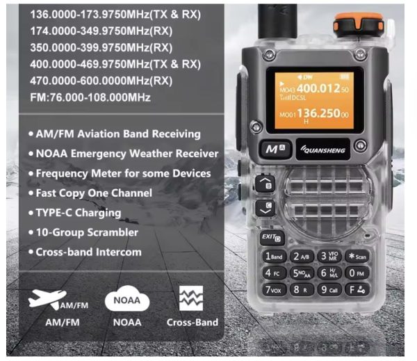 Quansheng UV-K6 Walkie Talkie 512KB Big Storage UV-K58 Type-C Charge 50-600MHz NOAA Wireless Frequency Green Orange Transparent - Image 2