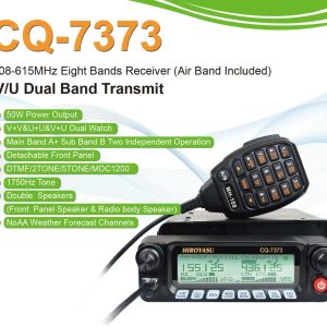 HIROYASU CQ-7373 Detachable Front Panel 108-615MHz Eight Bands Rx VU Dual Band Tx 50W 100Ch Air Band Amateur Mobile Transceiver