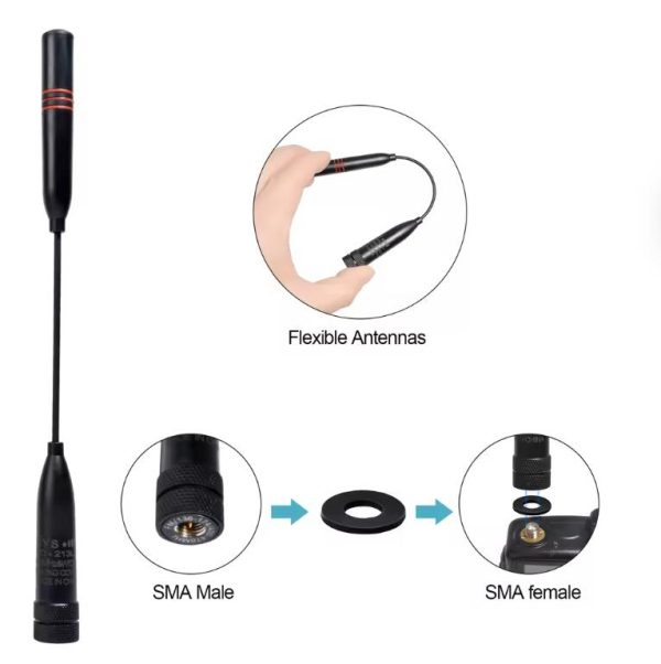 2m 70cm SMA Male Antenna,VHF UHF Soft Antenna for 136-174/400-470Mhz Walkie Talkie YAESU/Vertex VX-3R VX-6R VX-150 FT-60R Radio