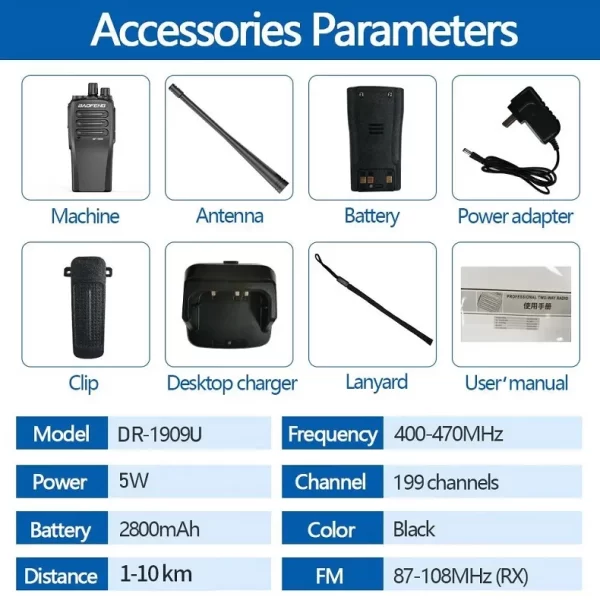 Baofeng DR-1909U DMR Digital Analog UHF Portable Walkie Talkie 5W 2800mAh Battery IP67 Dust-proof Anti-fall - Image 5