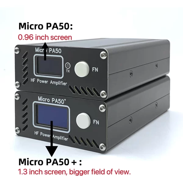 ew Micro PA50+ (PA50 Plus) 50W 3.5MHz-28.5MHz 1.3inch OLED Screen Intelligent Shortwave HF Power Amplifier SWR Meter LPF Filter