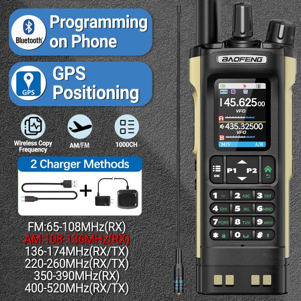 BAOFENG UV-32 GPS Walkie Talkie Bluetooth Phone APP Programming 1000CH Multi Band Type-C Long Range Upgraded UV-5R Ham Radio