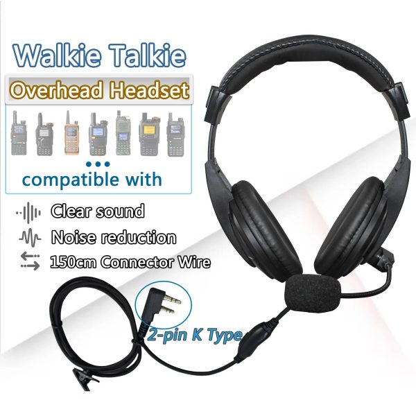Walkie Talkie OverHead Headset K Type Earphone Boom Mic For Kenwood HYT PUXING Baofeng UV5R UV-26 DM-1701A Quansheng UV-K6 etc