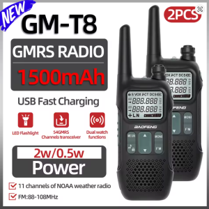 Baofeng GM-T8 GMRS Two way Radio NOAA Long Range Rechargable Walkie Talkie USB Charger for Camping Trip