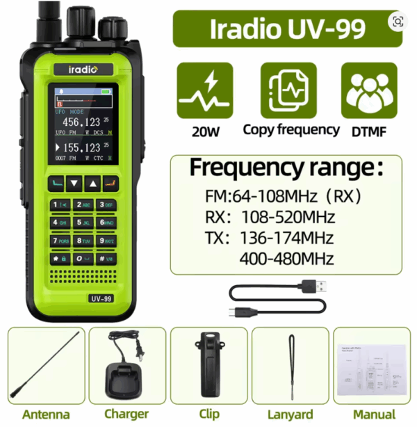 Iradio UV-99 Mutli Band Walkie Talkie 20W High Power Air Band 1024CH Wireless Copy Frequency DTMF Type-C Long Range Ham Radio - Image 6