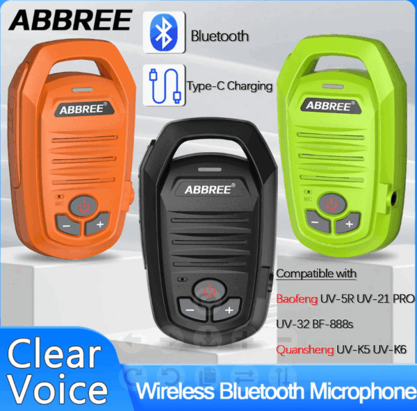 ABBREE Walkie Talkie Bluetooth Wireless Speaker Mic For Baofeng UV-5R UV-5RH UV-21 PRO V2 Quansheng UV-K5 (8) UV-K6 Ham Radio