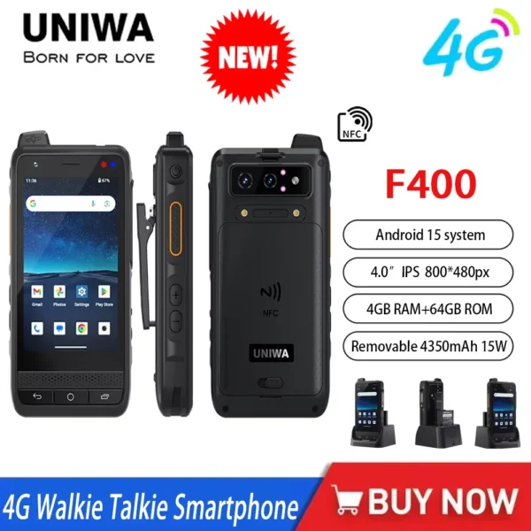 UNIWA F400 4G Smartphone 4" Android15 PoC Radio SOS NFC Global Edition Zello Walkie Talkie