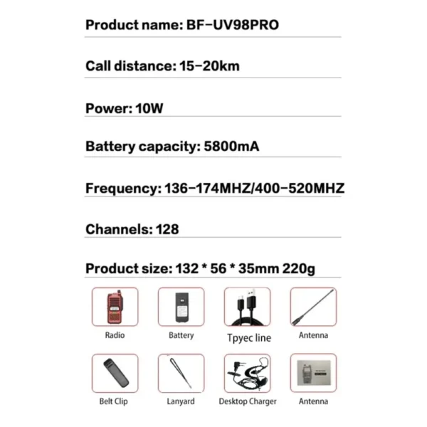 Baofeng UV-98 Pro Walkie Talkie Wireless Communication 2-Way Radio Ham Long Range Two-way Transceiver For Hunting Camping - Image 5