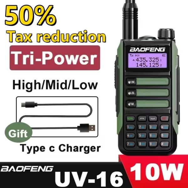 Baofeng UV-16 Professional Walkie Talkie Type-C Charger Long Range Two Way Radio